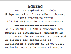 publicite legale liquidation eurl
